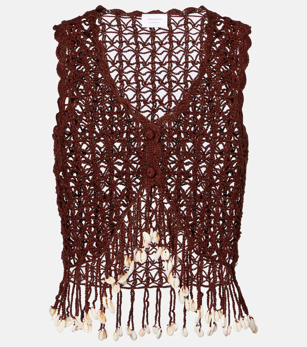  Anna Kosturova Anna Kosturova Crochet Fringed Cotton Crop Top 