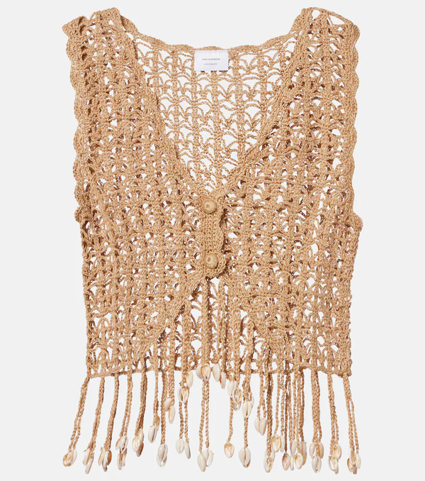  Anna Kosturova Anna Kosturova Crochet Fringed Cotton Crop Top 