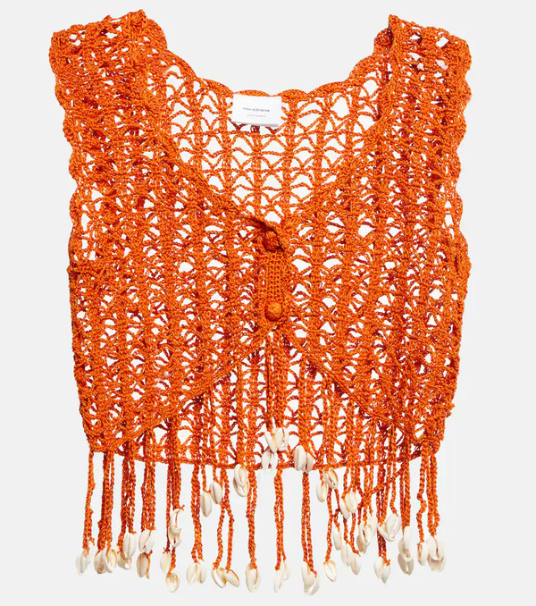  Anna Kosturova Anna Kosturova Embellished Crochet Crop Top 