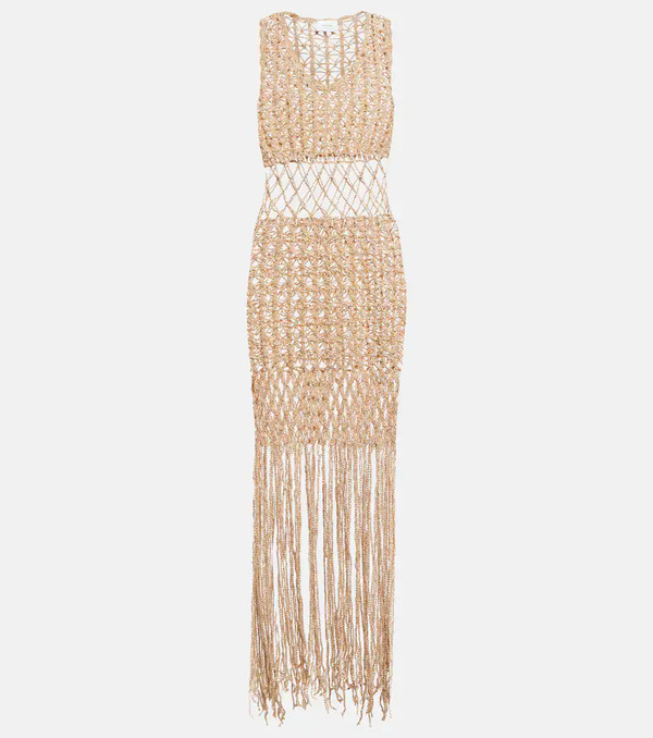  Anna Kosturova Anna Kosturova Fringe-trimmed Crochet Midi Dress 
