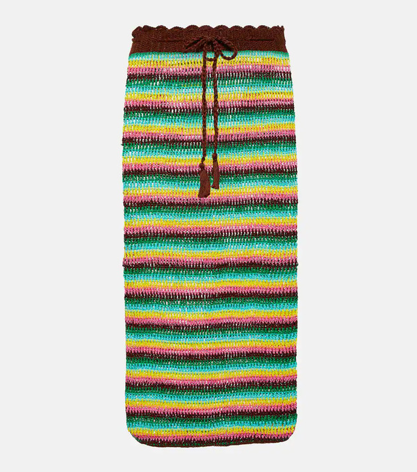  Anna Kosturova Anna Kosturova Striped Crochet Cotton Midi Skirt 