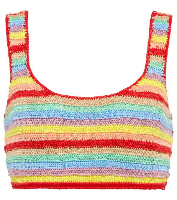  Anna Kosturova Anna Kosturova Striped Crocheted Cotton Crop Top 