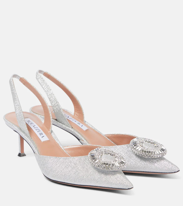  Aquazzura Aquazzura Crystal Hoop 50 Glitter Slingback Pumps 