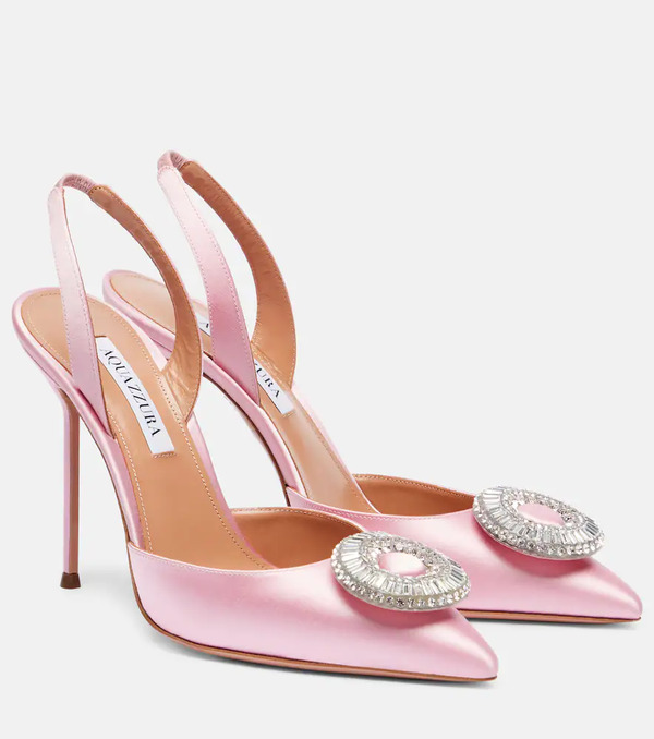  Aquazzura Aquazzura Crystal Hoop 105 Satin Slingback Pumps 