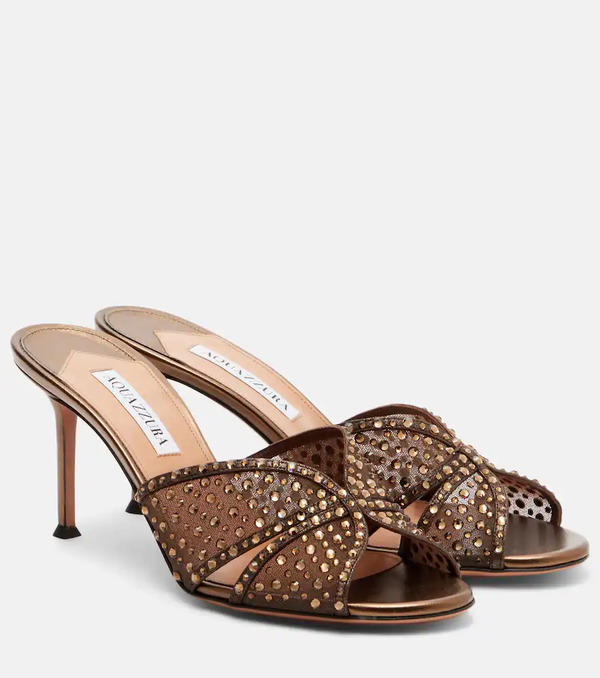  Aquazzura Aquazzura Crystal Lover Embellished Tulle Mules 