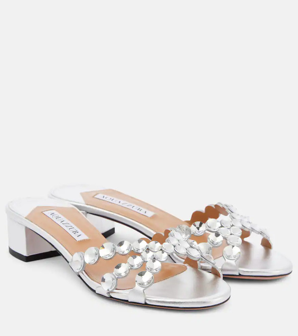  Aquazzura Aquazzura Crystal Mirage Embellished Leather Mules 