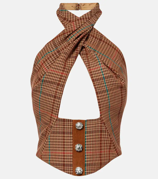  Area Area Checked Halterneck Wool-blend Top 