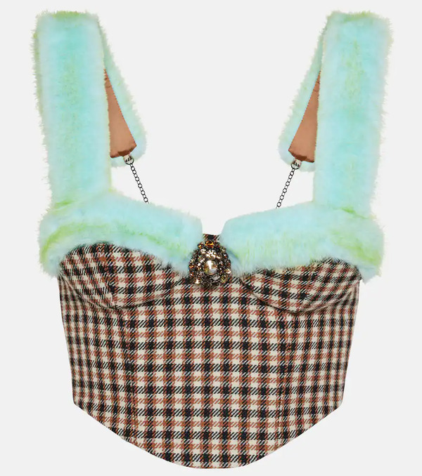  Area Area Checked Wool And Cotton Bustier 