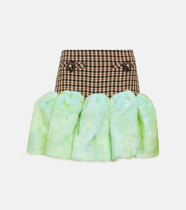  Area Area Checked Wool And Cotton Miniskirt 