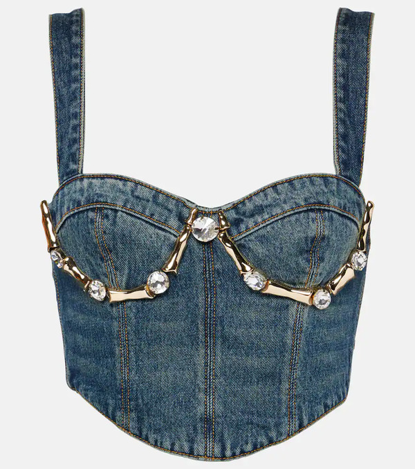  Area Area Claw Embellished Denim Bustier 
