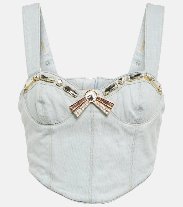  Area Area Crystal-embellished Denim Crop Top 