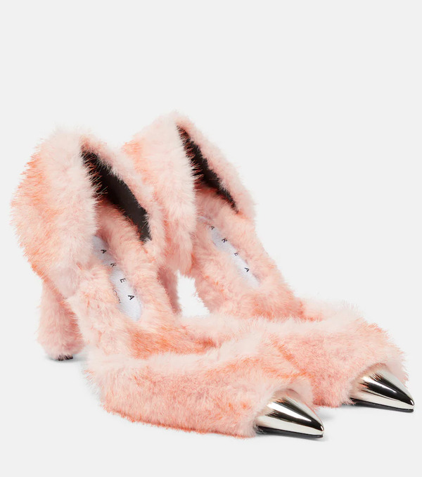  Area Area Dagger Faux Fur-trimmed Pumps 