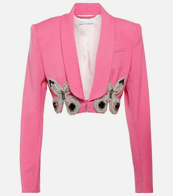  Area Area Embellished Cropped Wool Blazer 