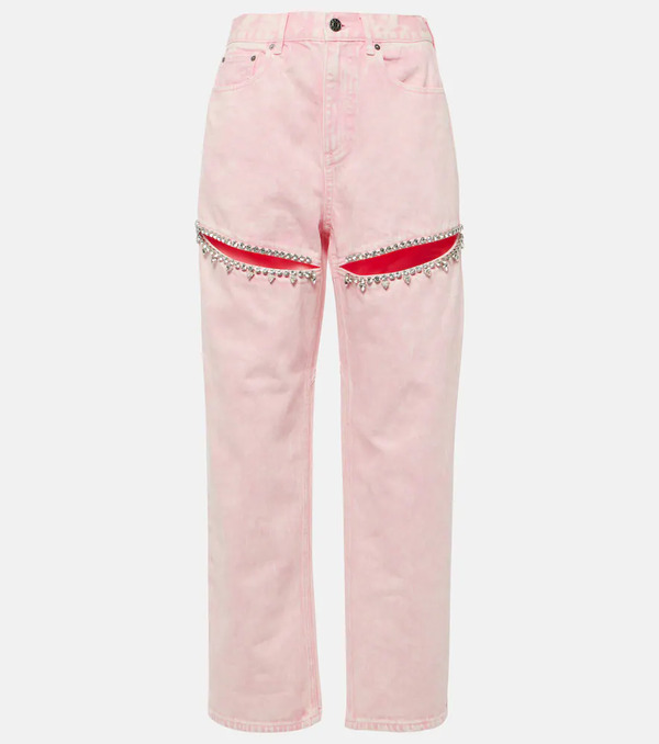  Area Area Embellished Cutout Straight Jeans 