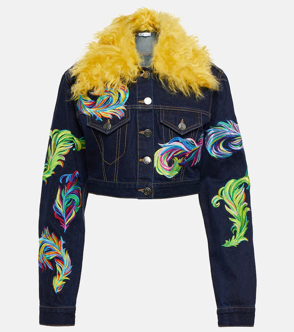  Area Area Mohair-trimmed Cropped Denim Jacket 