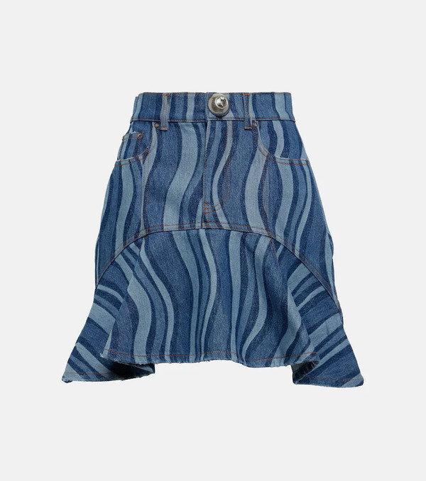  Area Area Sunray Ruffled Denim Miniskirt 