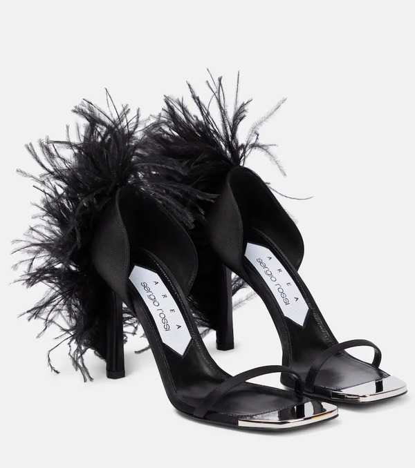  Area Area X Sergio Rossi Amazona Feather-trimmed Sandals 