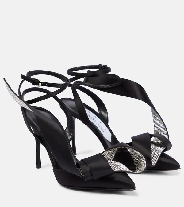  Area Area X Sergio Rossi Embellished Satin Slingback Pumps 