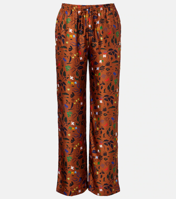  Asceno Asceno Aurelia Printed Silk Twill Wide-leg Pants 