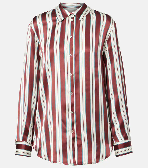  Asceno Asceno Striped Silk Satin Pajama Shirt 