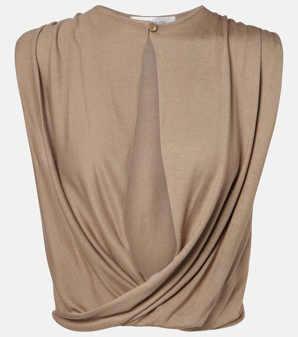  Aya Muse Aya Muse Esme Cutout Draped Silk-blend Crop Top 