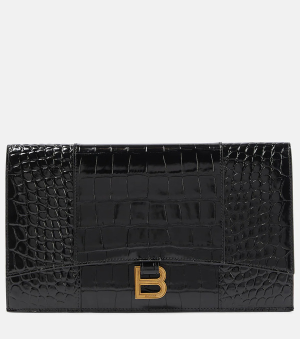  Balenciaga Balenciaga Hourglass Small Croc-effect Leather Clutch 