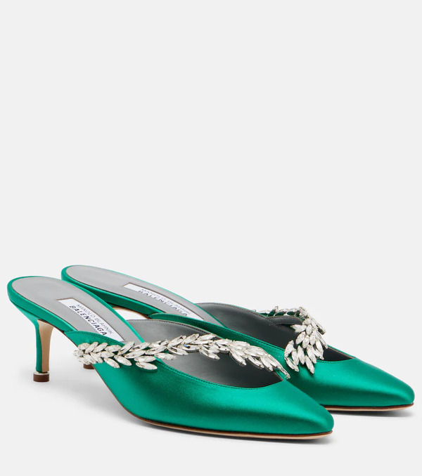  Balenciaga Balenciaga X Manolo Blahnik Embellished Satin Mules 
