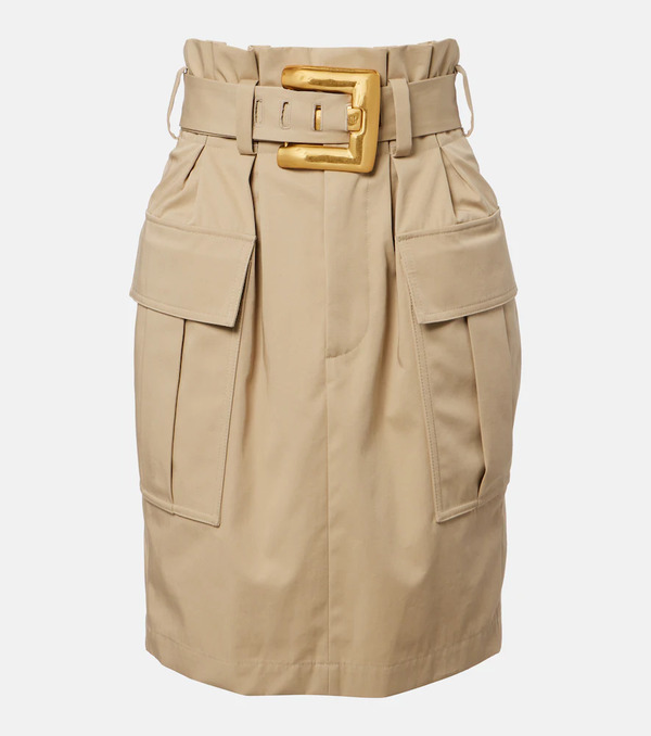  Balmain Balmain Belted Cotton Gabardine Midi Skirt 
