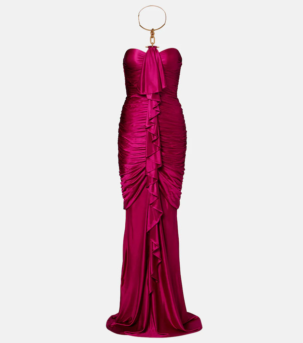  Balmain Balmain Draped Ruffled Satin Bustier Gown 