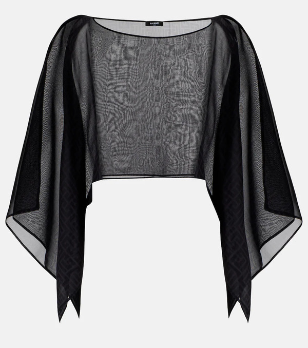  Balmain Balmain Monogram Sheer Silk Crop Top 