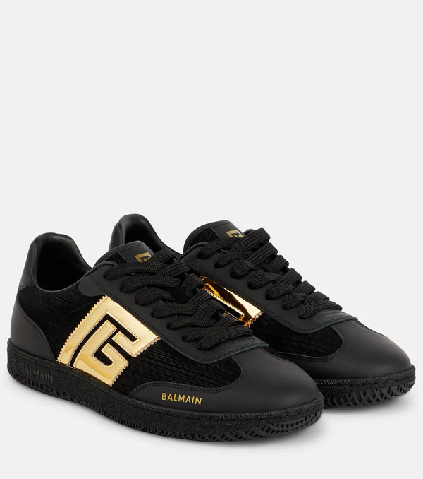 Balmain Balmain Pb Suede And Mirrored Faux Leather Sneakers 