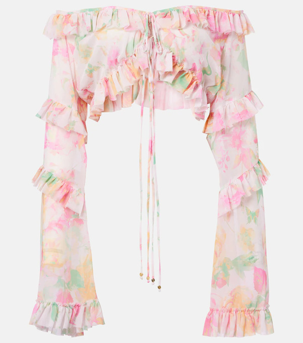  Bananhot Bananhot Anita Floral Ruffled Off-shoulder Crop Top 