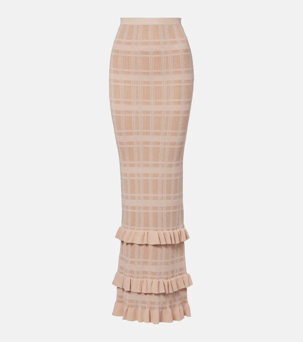  Bananhot Bananhot Petra Checked Ribbed-knit Ruffled Pencil Skirt 