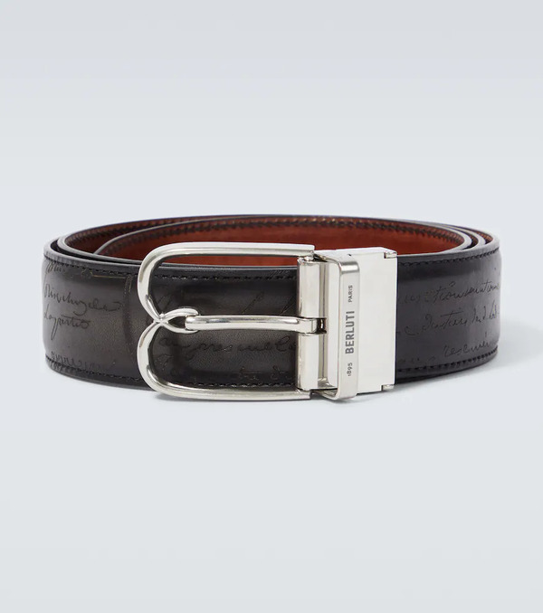  Berluti Berluti B Volute Scritto Reversible Leather Belt 