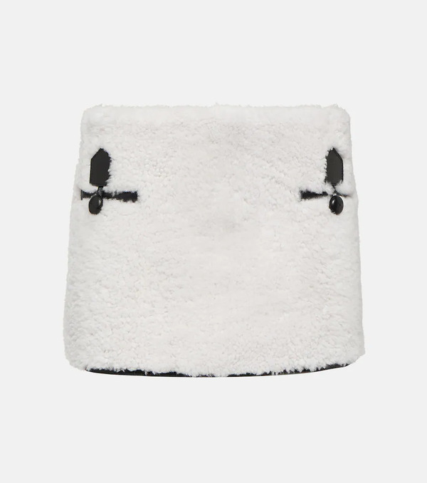  Blancha Blancha Leather-trimmed Shearling Miniskirt 