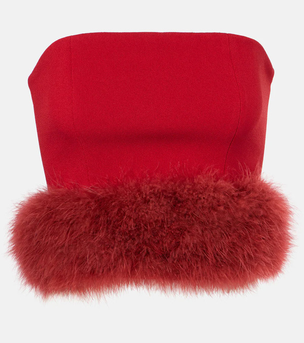  Blumarine Blumarine Feather-trimmed Crãªpe Crop Top 