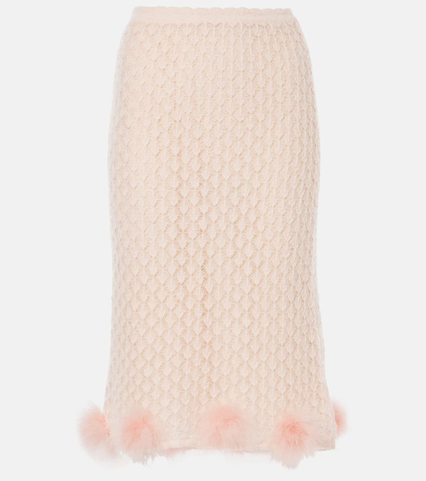  Blumarine Blumarine Feather-trimmed Mohair And Wool-blend Midi Skirt 