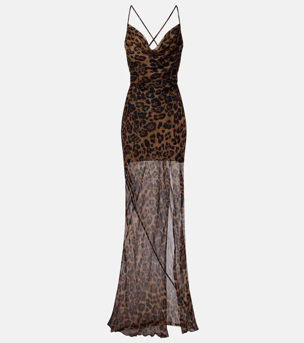  Blumarine Blumarine Leopard-print Silk Maxi Dress 