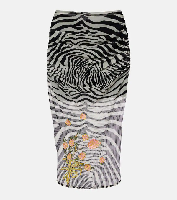  Blumarine Blumarine Printed Sheer Mesh Midi Skirt 