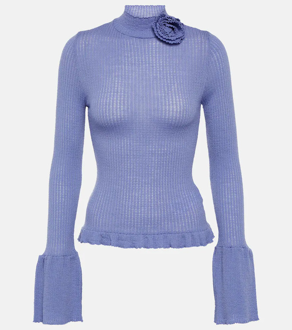  Blumarine Blumarine Ruffle-trimmed Ribbed-knit Wool Sweater 