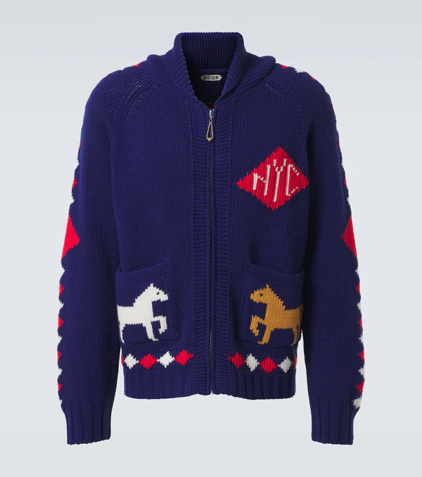  Bode Bode Diamond Corral Wool Zip-up Cardigan 