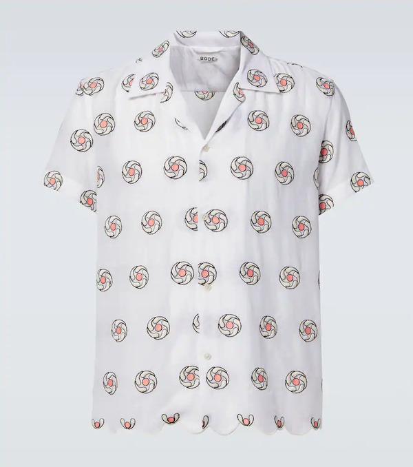  Bode Bode Floral Aperture Scalloped Cotton Shirt 