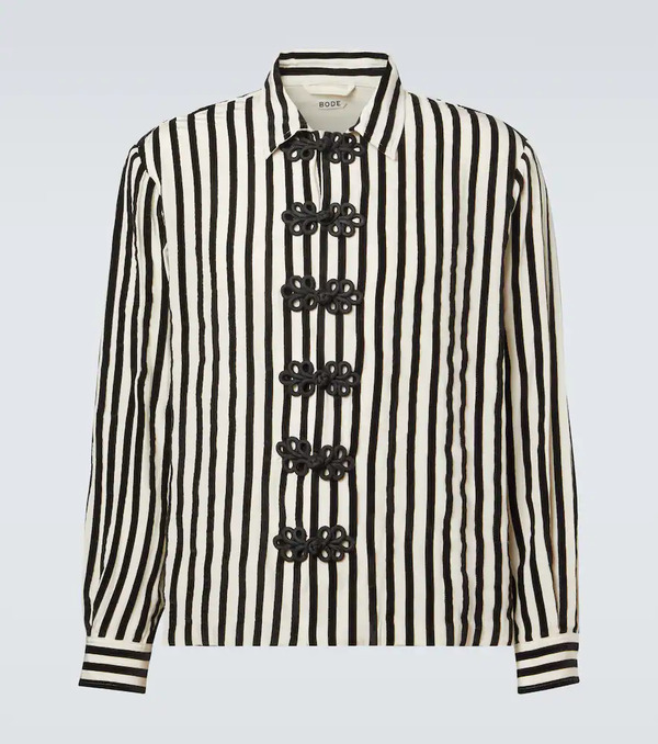  Bode Bode Striped Velvet-trimmed Silk Shirt 