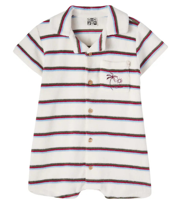  Bonton Bonton Baby Lilo Striped Cotton Terry Bodysuit 