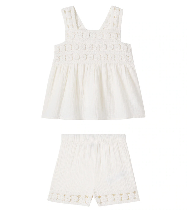  Bonton Bonton Nouki Crochet Cotton Top And Shorts 