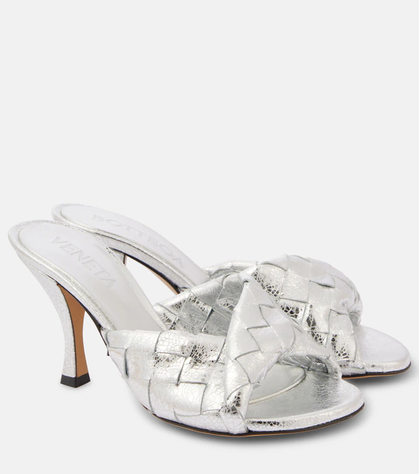  Bottega Veneta Bottega Veneta Blink Intrecciato 80 Metallic Leather Mules 