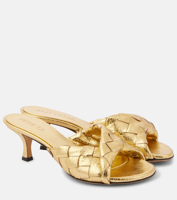  Bottega Veneta Bottega Veneta Blink Intrecciato 50 Metallic Leather Mules 