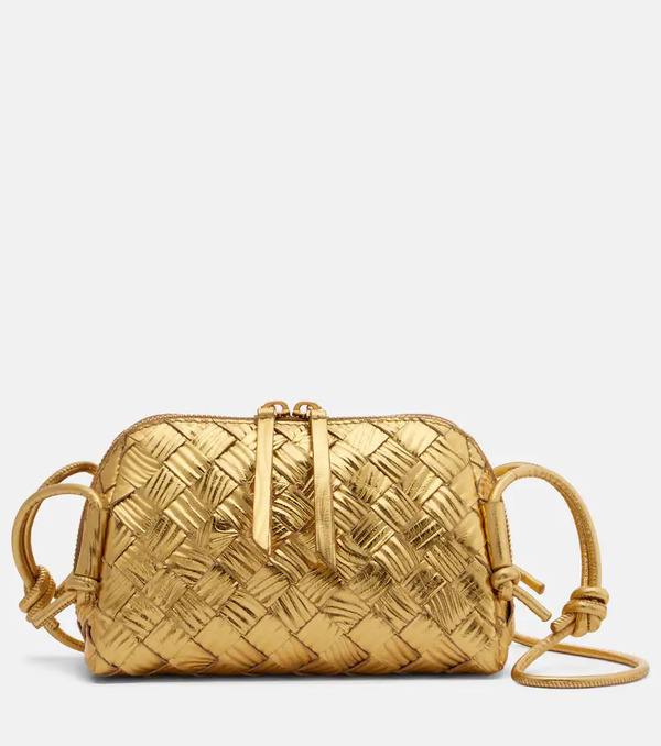  Bottega Veneta Bottega Veneta Concert Intrecciato Metallic Leather Pouch 