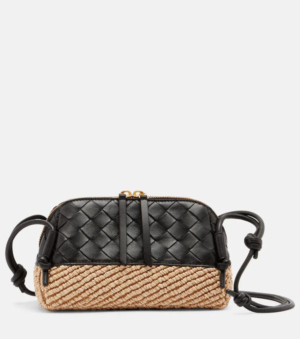  Bottega Veneta Bottega Veneta Concert Leather And Raffia Shoulder Bag 