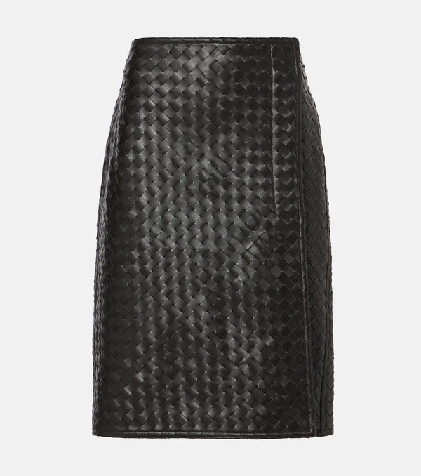  Bottega Veneta Bottega Veneta Intrecciato Leather Midi Skirt 